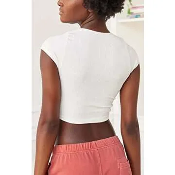 Women Basic Y2k Crop Tops Tight Round Neck Baby Tees Short Sleeve Slim Fitted T Shirts Egirl Aesthetic Clothes