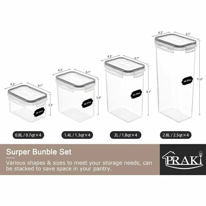 PRAKI Airtight Food Storage Containers Set of 16