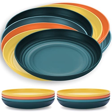 Kyraton Large Deep Plastic Plates Set – 8 Pieces, Unbreakable and Lightweight for Versatile Dining...