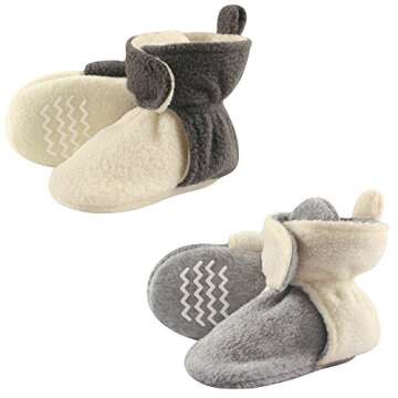 Hudson Baby Unisex-Baby Cozy Fleece Booties Slipper Sock, Cream Gray, 6-12 Months