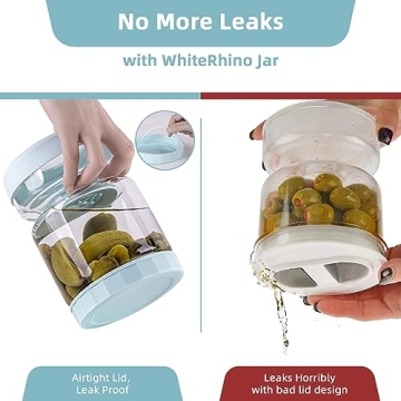 Stylish WhiteRhino Glass Pickle Jar with Strainer 51oz