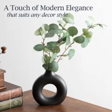 FORTIVO Modern Circle Vase 7 inch Black Ceramic Decor