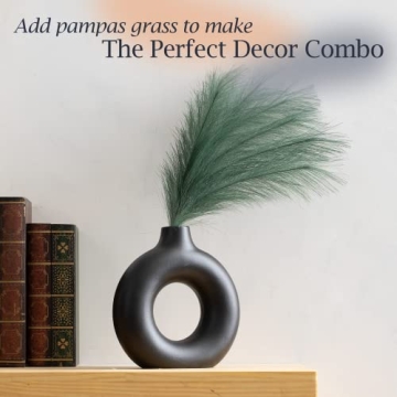 FORTIVO Modern Circle Vase 7 inch Black Ceramic Decor