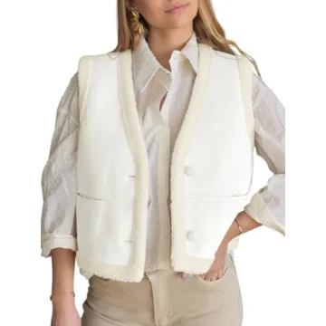 Tankaneo Womens Faux Suede Vests Sleeveless Sherpa Jackets V Neck Button Down Fleece Coats Casual Fall Winter Outerwear