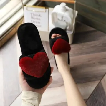 CRAZY LADY Women's Fuzzy LOVE House Slippers Soft Plush Furry Fur Open Toe Cozy Winter Warm Comfy Slip On S&als Indoor Outdoor Slippers for Women & Girls with Memory Foam (01/Wine Red, 7.5 8.5)