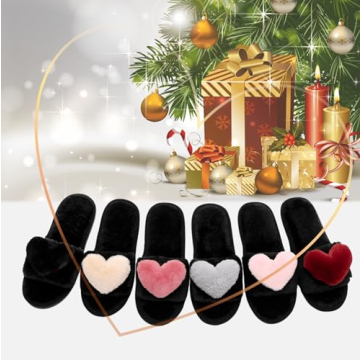 CRAZY LADY Women's Fuzzy LOVE House Slippers Soft Plush Furry Fur Open Toe Cozy Winter Warm Comfy Slip On S&als Indoor Outdoor Slippers for Women & Girls with Memory Foam (01/Wine Red, 7.5 8.5)