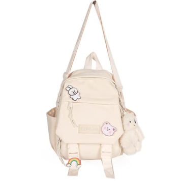 GGOOB Cute Mini Backpack with Kawaii Accessories for Teens - 23x8x27cm (White)