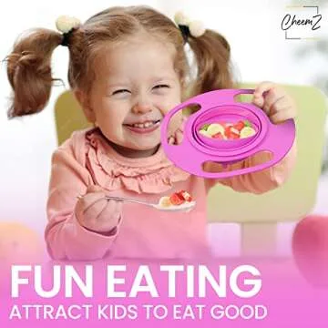 CheemZ Toddler Gyro Bowl - Baby Magic Bowl - 360 for Kids Age 1 to 3 Years - Spill-Resistant with Lid and 360° Rotations - Mess-Free Snack Bowls in Pink, Compact Size: 17 x 17 x 7cm
