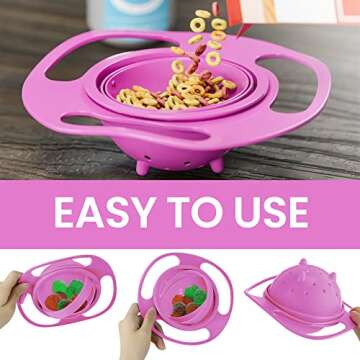 CheemZ Toddler Gyro Bowl - Baby Magic Bowl - 360 for Kids Age 1 to 3 Years - Spill-Resistant with Lid and 360° Rotations - Mess-Free Snack Bowls in Pink, Compact Size: 17 x 17 x 7cm