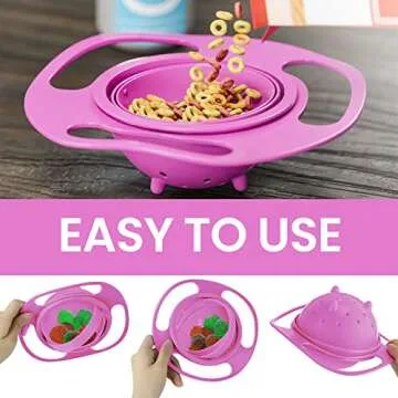 CheemZ Toddler Gyro Bowl - Baby Magic Bowl - 360 for Kids Age 1 to 3 Years - Spill-Resistant with Lid and 360° Rotations - Mess-Free Snack Bowls in Pink, Compact Size: 17 x 17 x 7cm