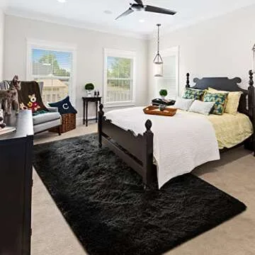 Prabia Super Soft Fluffy Shaggy Rugs 4x5.9 Feet for Living Room Bedroom, Fuzzy Plush Area Rugs for Girls Kids Room Nursery Home Decor, Furry Dorm Cute Non-Slip Indoor Floor Carpet, Black