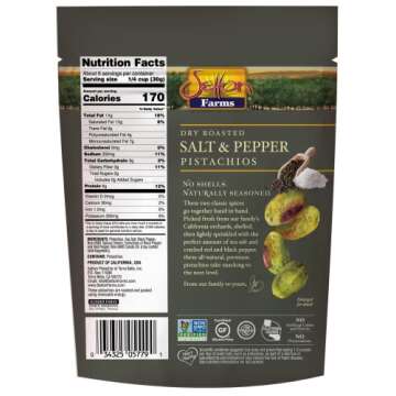 Setton Farms Naturally Seasoned Pistachio Kernels, Salt and Pepper, No Shell Pistachios, Certified Non-GMO, Gluten Free, Vegan and Kosher, 5 oz Resealable Pouch