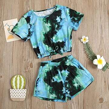 Toddler Girls Tie-Dye Print Round Collar Short Sleeve Pullover Top Clothes Sets Elastic Waist Shorts Outfits