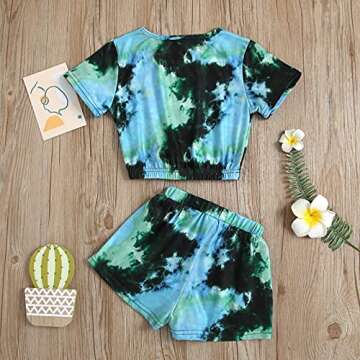 Toddler Girls Tie-Dye Print Round Collar Short Sleeve Pullover Top Clothes Sets Elastic Waist Shorts Outfits
