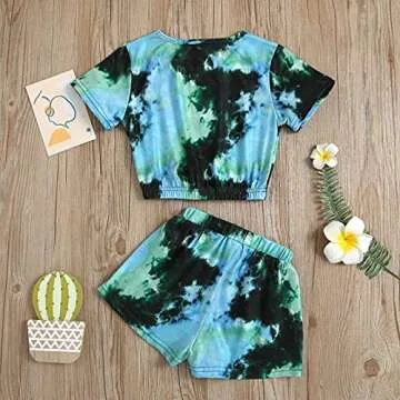 Toddler Girls Tie-Dye Print Round Collar Short Sleeve Pullover Top Clothes Sets Elastic Waist Shorts Outfits