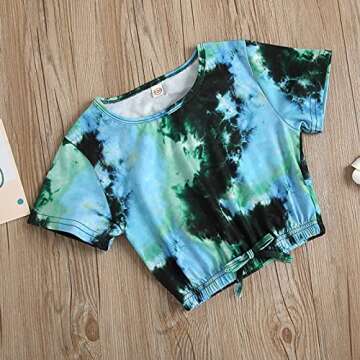 Toddler Girls Tie-Dye Print Round Collar Short Sleeve Pullover Top Clothes Sets Elastic Waist Shorts Outfits