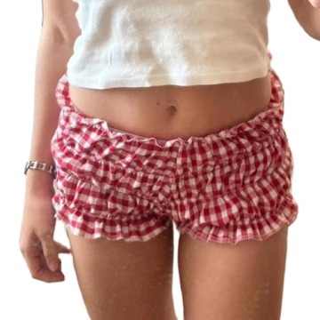 Cute Women Gingham Boxer Shorts Ruffle Bloomers