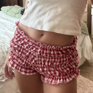 Cute Women Gingham Boxer Shorts Ruffle Bloomers