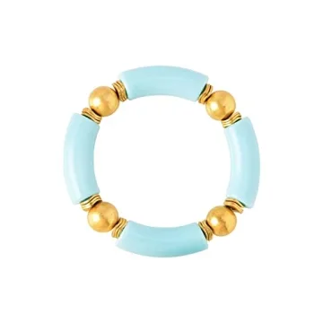 LALAPPLE Gold Plated Beaded Acrylic Bamboo Tube Bangle Bracelets for Women, Colorful Chunky Curved T...