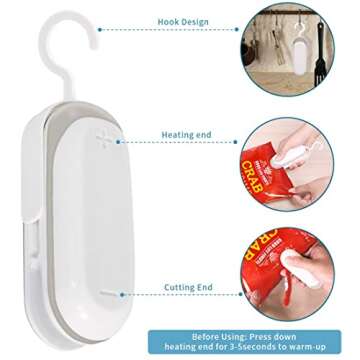mempedont Mini Bag Sealer – Heat Sealer for Plastic Bags – Vacuum Food Sealer and Cutter – Portable and Practical– Handheld Bag Sealer – Set of 2