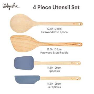 Ayesha Curry Tools and Gadgets Cooking/Kitchen Utensil Set-Includes Solid Spoon, Saute Paddle, Spoonula, Jar Spatula, 4 Piece, Anchor