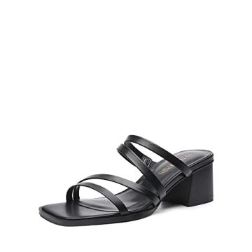 DREAM PAIRS Women's Strappy Heels | Block Open Toe & Chunky Mules