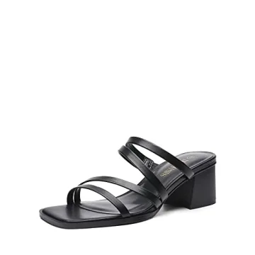 DREAM PAIRS Women's Strappy Heels | Block Open Toe & Chunky Mules