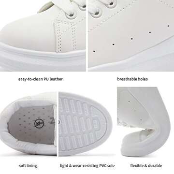 ZGR Women’s Fashion Sneakers White PU Leather Platform Sneaker for Women Lace Up Walking Shoes(Silver,us9)