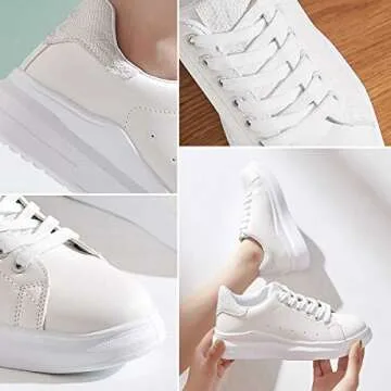 ZGR Women’s Fashion Sneakers White PU Leather Platform Sneaker for Women Lace Up Walking Shoes(Silver,us9)