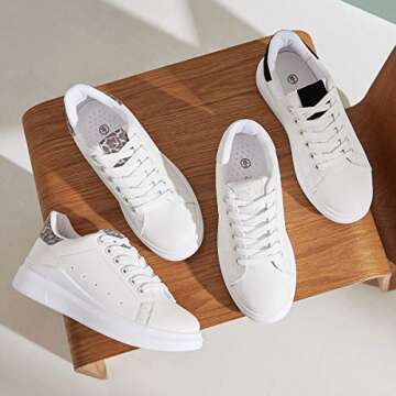 ZGR Women’s Fashion Sneakers White PU Leather Platform Sneaker for Women Lace Up Walking Shoes(Silver,us9)