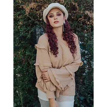 BTFBM Women’s V Neck Loose Fit Ruffle Tunic Tops