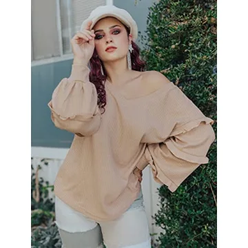 BTFBM Women’s V Neck Loose Fit Ruffle Tunic Tops