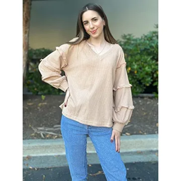 BTFBM Women’s V Neck Loose Fit Ruffle Tunic Tops