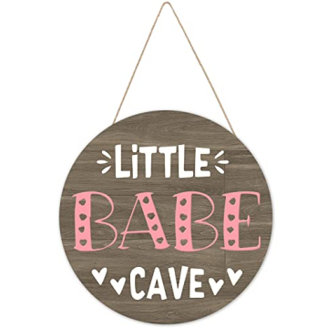 Little Baby Cave Sign Plaque Wall Decor, Wooden Round Door Sign, Little Girls Nursery Wall Art, Natu...