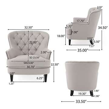 Christopher Knight Home Alfred Natural Fabric Club Chair with Ottoman, Beige, Black, 35D x 32W x 34H in