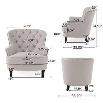 Christopher Knight Home Alfred Natural Fabric Club Chair with Ottoman, Beige, Black, 35D x 32W x 34H in