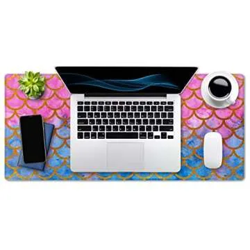 SSOIU Desk Mat,Large Mouse Pad 35.5" x 15.7" XXL Extended Gaming Mouse Pad Mat with Non-Slip Base Stitched Edge Mousepad for Computer,Office,Keyboard and Laptop - Watercolor Mermaid Scales Design