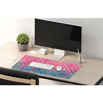 SSOIU Desk Mat,Large Mouse Pad 35.5" x 15.7" XXL Extended Gaming Mouse Pad Mat with Non-Slip Base Stitched Edge Mousepad for Computer,Office,Keyboard and Laptop - Watercolor Mermaid Scales Design