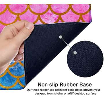 SSOIU Desk Mat,Large Mouse Pad 35.5" x 15.7" XXL Extended Gaming Mouse Pad Mat with Non-Slip Base Stitched Edge Mousepad for Computer,Office,Keyboard and Laptop - Watercolor Mermaid Scales Design