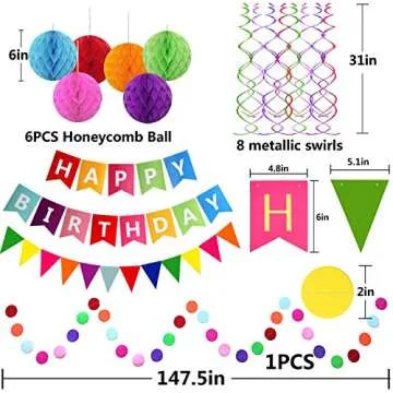 Fecedy Birthday Decorations Set - Colorful Eco-Friendly Decor