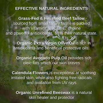 Shwally Tallow & Calendula Face and Body Balm - Paleo and Primal - 100% Grass Fed Tallow, Avocado and Olive Oil with Calendula Flowers (Unscented, 4)