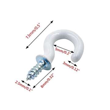 Biaungdo 100Pcs Vinyl Coated Metal Cup Hook 1/2", Screw-in Ceiling Hooks for Hanging (White)