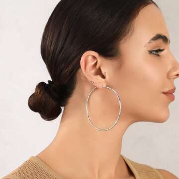 OOOPEL 2mm Sterling Silver Big Hoop Earrings For Women Sterling Silver Hoop Earrings Large Silver Ho...