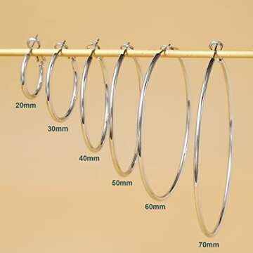 OOOPEL 2mm Sterling Silver Big Hoop Earrings For Women Sterling Silver Hoop Earrings Large Silver Hoop Earrings Womens Hypoallergenic Circle Endless Thin Hoop Oversize Silver Hoop Earrings For Women