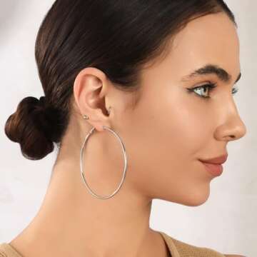 OOOPEL 2mm Sterling Silver Big Hoop Earrings For Women Sterling Silver Hoop Earrings Large Silver Hoop Earrings Womens Hypoallergenic Circle Endless Thin Hoop Oversize Silver Hoop Earrings For Women