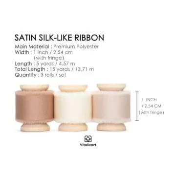 Vitalizart Silk Satin Ribbon 1 Inch x 15 Yard Wooden Spool Champagne & Nude Handmade Frayed Ribbon f...