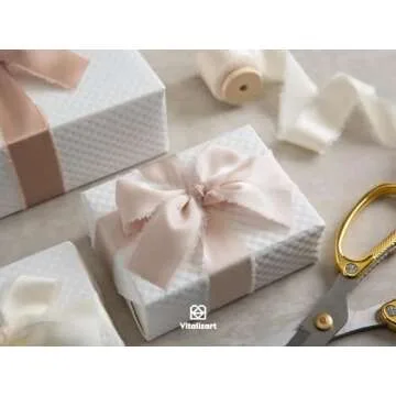 Vitalizart Silk Satin Ribbon 1 Inch x 15 Yard Wooden Spool Champagne & Nude Handmade Frayed Ribbon for Gift Wrapping Baby Shower Wedding Bridal Bouquets Holiday Decor Light Brown