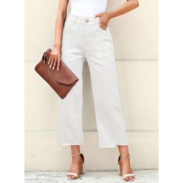 Sidefeel Jeans for Women Trendy 2025 Wide Leg High Waisted Straight Leg Denim Pants White Size 8