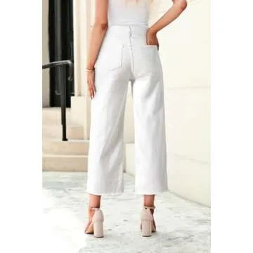 Sidefeel Jeans for Women Trendy 2025 Wide Leg High Waisted Straight Leg Denim Pants White Size 8