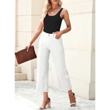 Sidefeel Jeans for Women Trendy 2025 Wide Leg High Waisted Straight Leg Denim Pants White Size 8